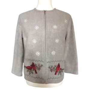 Croft & Barrow Cardinals Snowflakes Embroidered Women Jacket Cardigan PS Petite